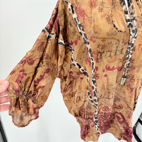Galliano Silk Animal Print Mixed Media Blouse Medium - Picture 6 of 13